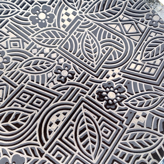 Black Dinner Plate w/Raised Abstract Flowers & Leaves 11" by HSI Appetite Set of 6