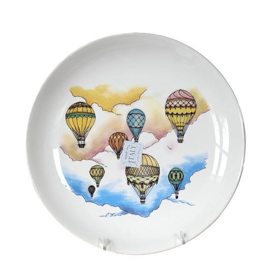 Set of 4 Ceramic Dinner Plates Coupe with Hot Air Balloons Scene by Ceramiche Noi