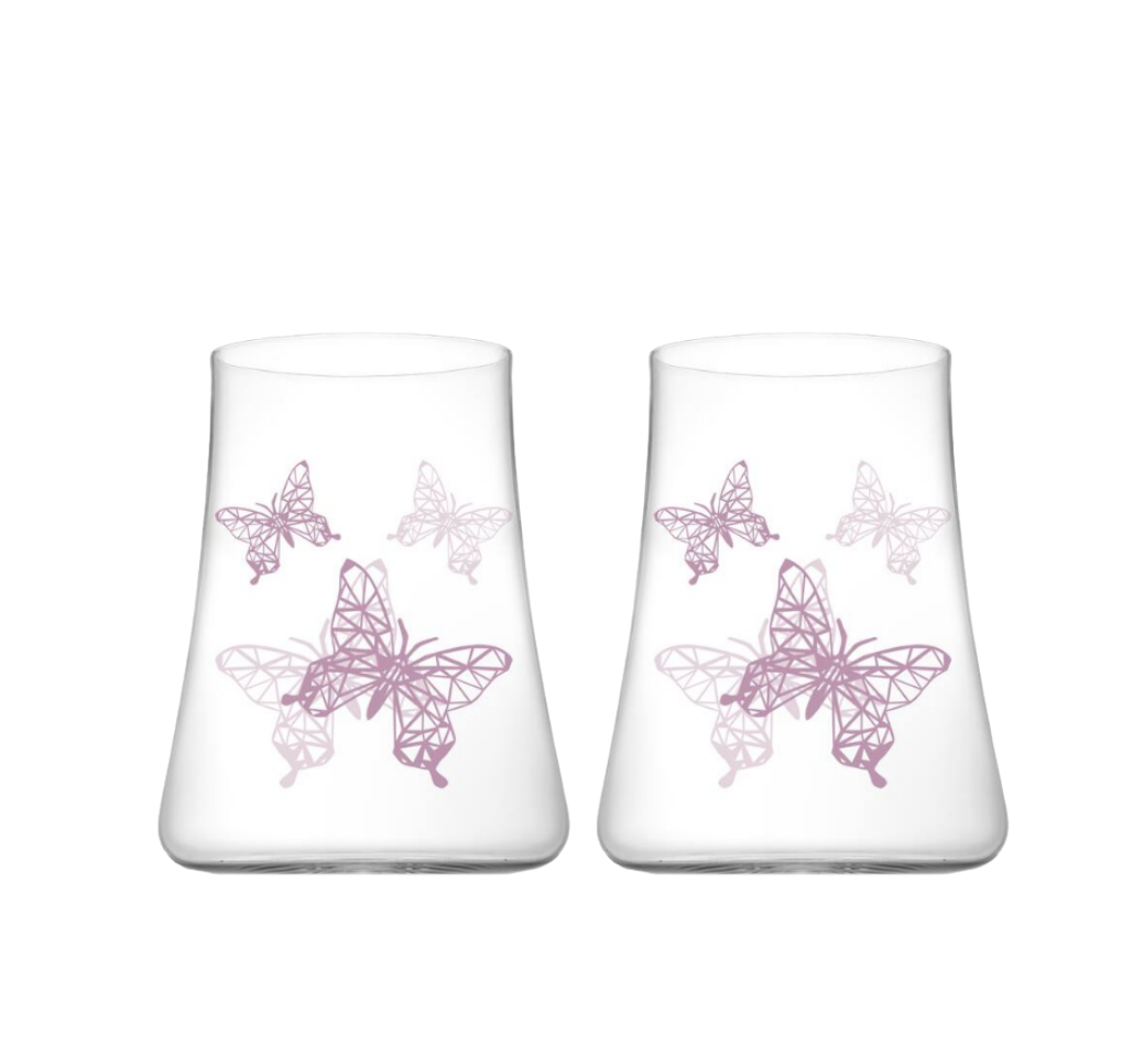 JoyJolt Crystal Highball / Stemless Wine Glasses Butterfly Meadow Collection 2pc