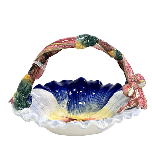 Corner Ruby Garden Collection Porcelain Candy Dish Blue & Yellow Pansy Pink Bow