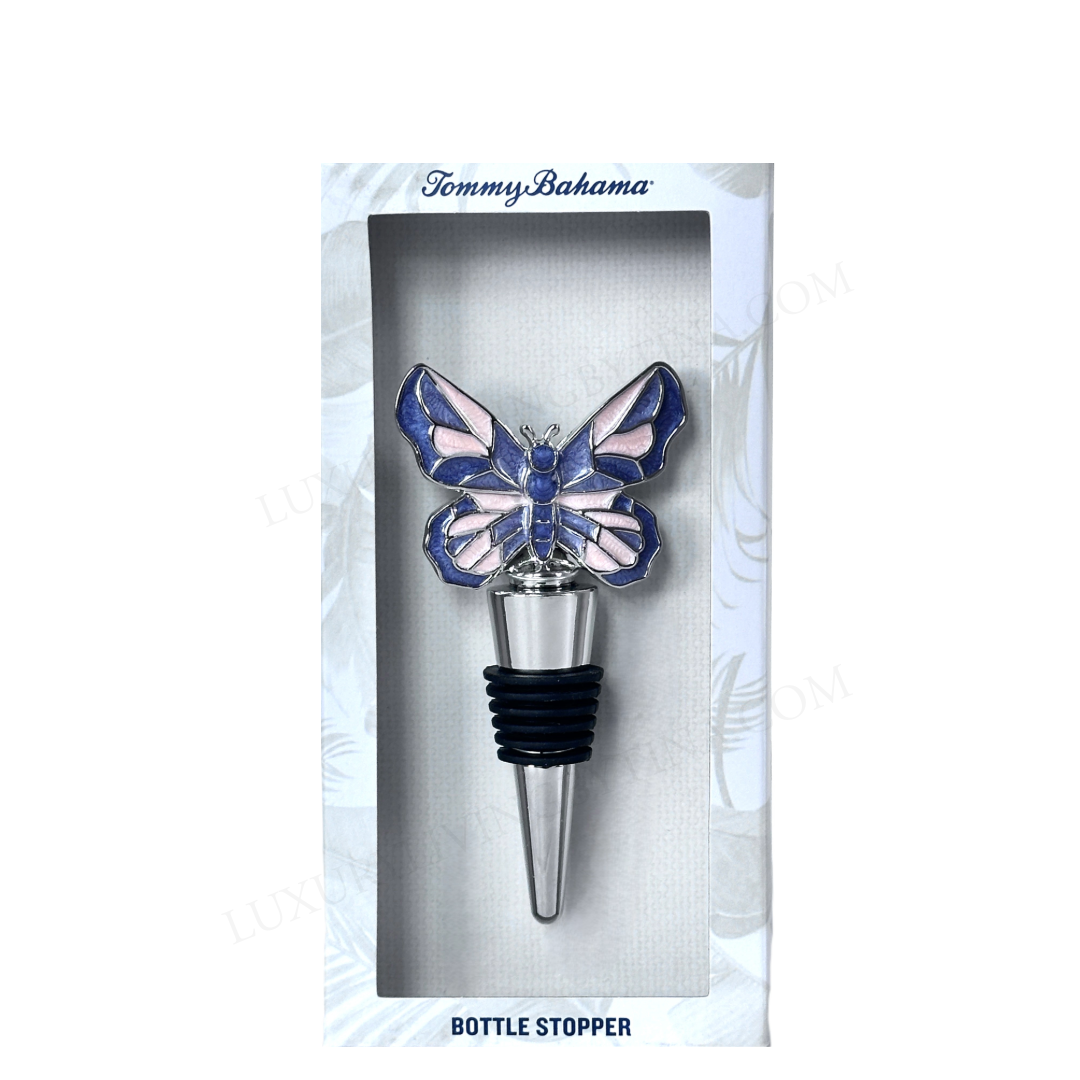 Wine Bottle Stopper Pink & Blue Tropical Butterfly w/Rubber Seal by Tommy Bahama