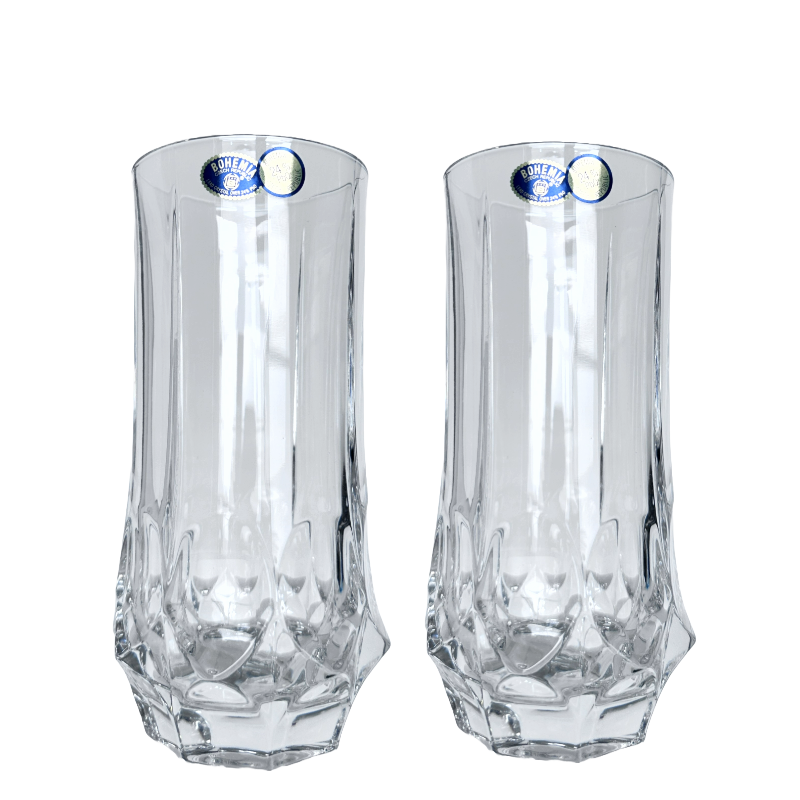 Highball Crystal Glass, Tumbler 24% Pb0 Handmade Czech Republic by Bohemia Set/2