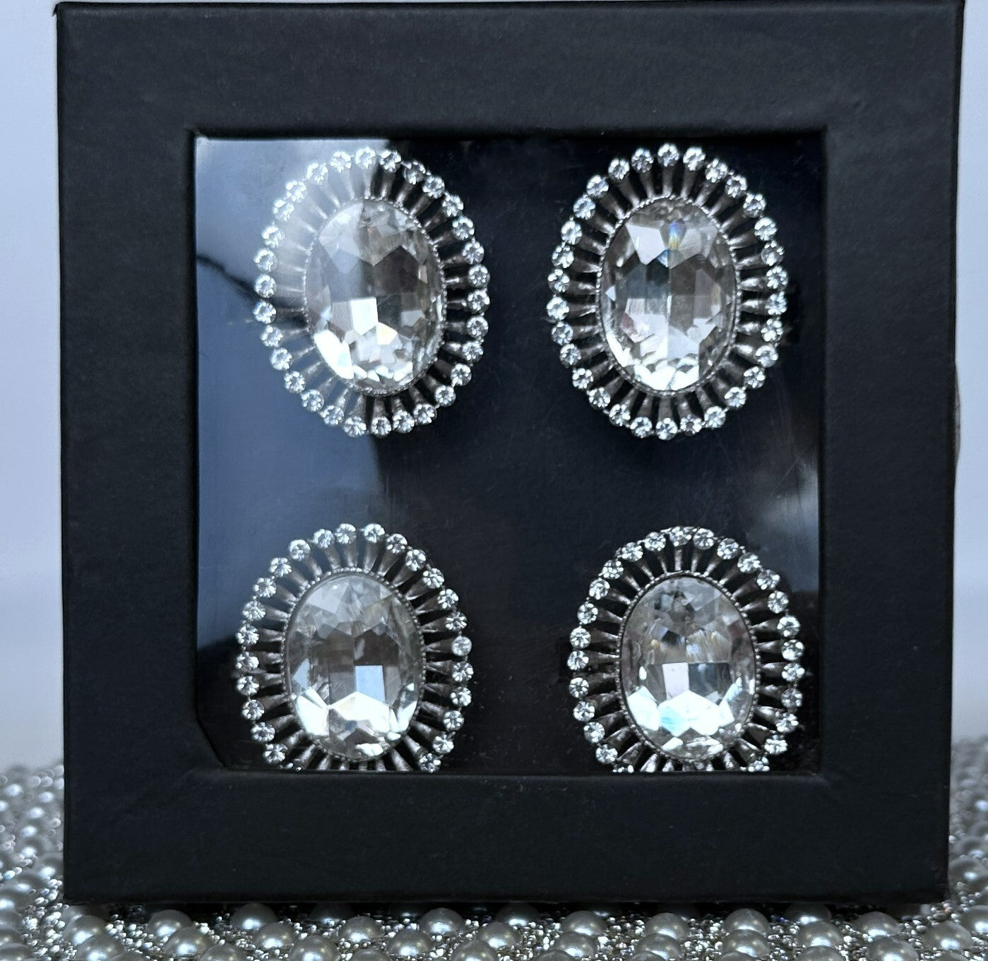 Napkin Rings Crystal Center Oval Stone Surrounded by Small Crystals by Tahari