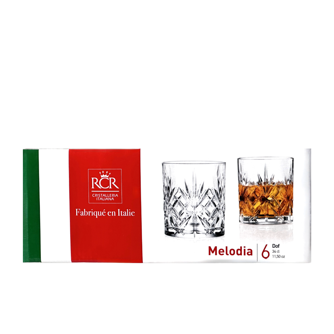 Whiskey Old Fashioned Melodia Crystal Glass RCR Cristalleria Italiana Luxion x6