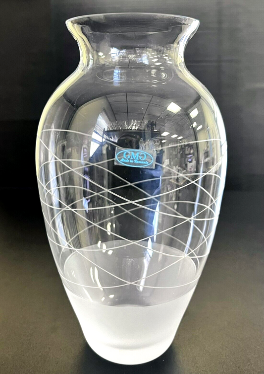 Afterglow Glass Vase with Frosted Abstract Design, Tulip Opening Made In Romania