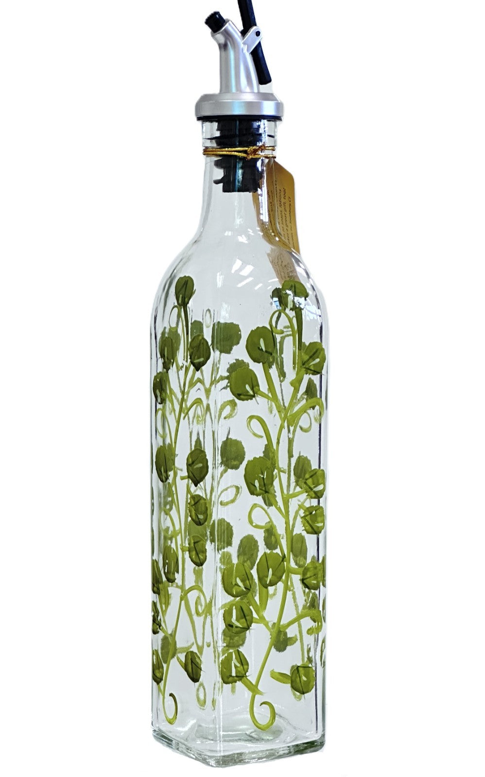Olive Oil Vinegar Dispenser Glass Bottle Hand Painted Olive Branches Pour Spout
