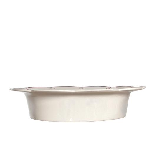 Pie Dish Plate 10" White w/Scalloped Rim & Red Swirl Accent 10 Strawberry Street
