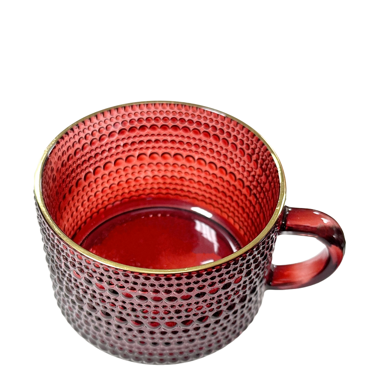 Cupcakes and Cashmere 2 Piece Velvet Red Hobnail Glass Mug w/Handle & Gold Rim