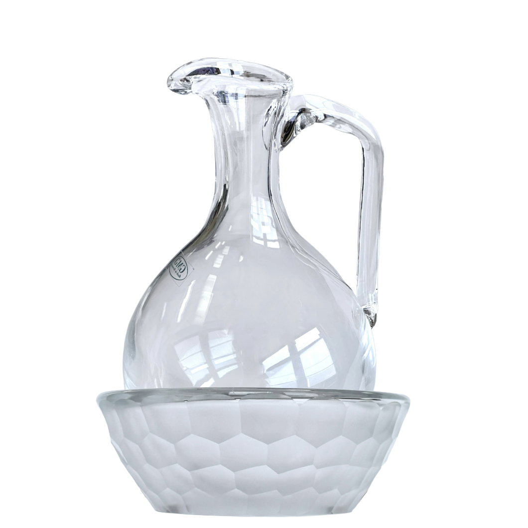 Glass Pitcher Decanter with a Handblown Frosted Honeycomb Glass Ice Chiller
