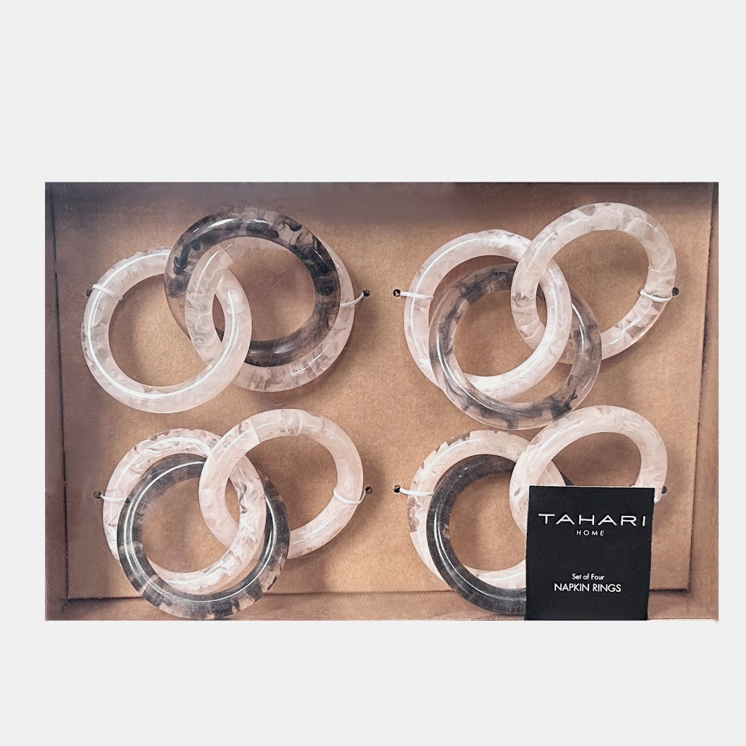 Tahari Home Napkin Rings Tortoise Chain 100% Resin Set of 4