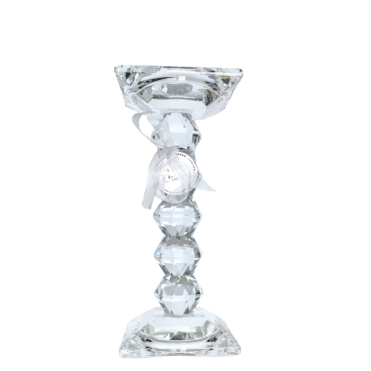 Vidali 8" Crystal Glass Pillar Candle Holder Tall Cascading Body on Square Base