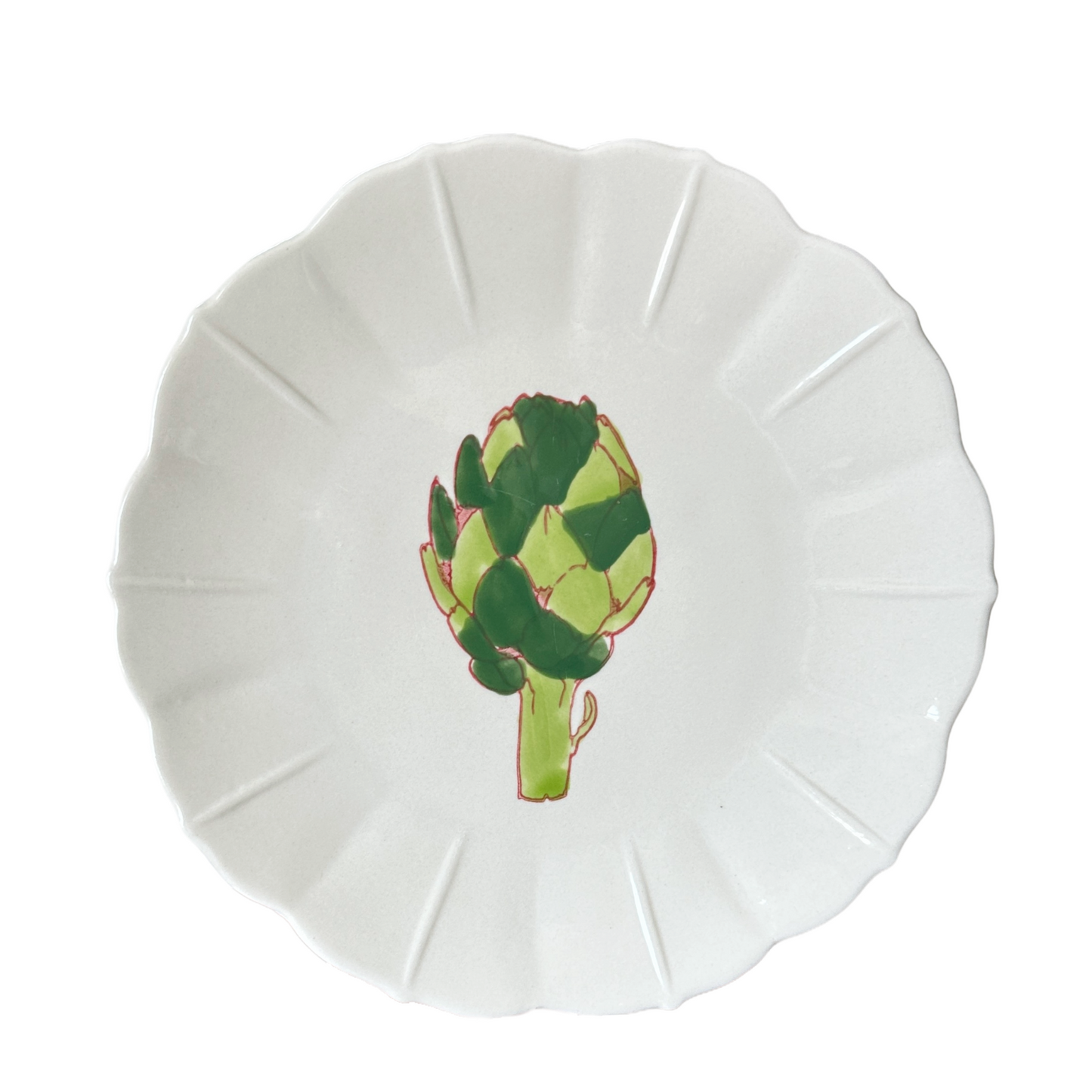 6" Scalloped Salad Plates w/Whimsical Stylized Illustration of Green Artichoke