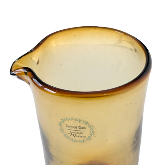 Pitcher Water, Wine, Sangria, Amber Gold Recycled Glass Handcrafted In Mexico