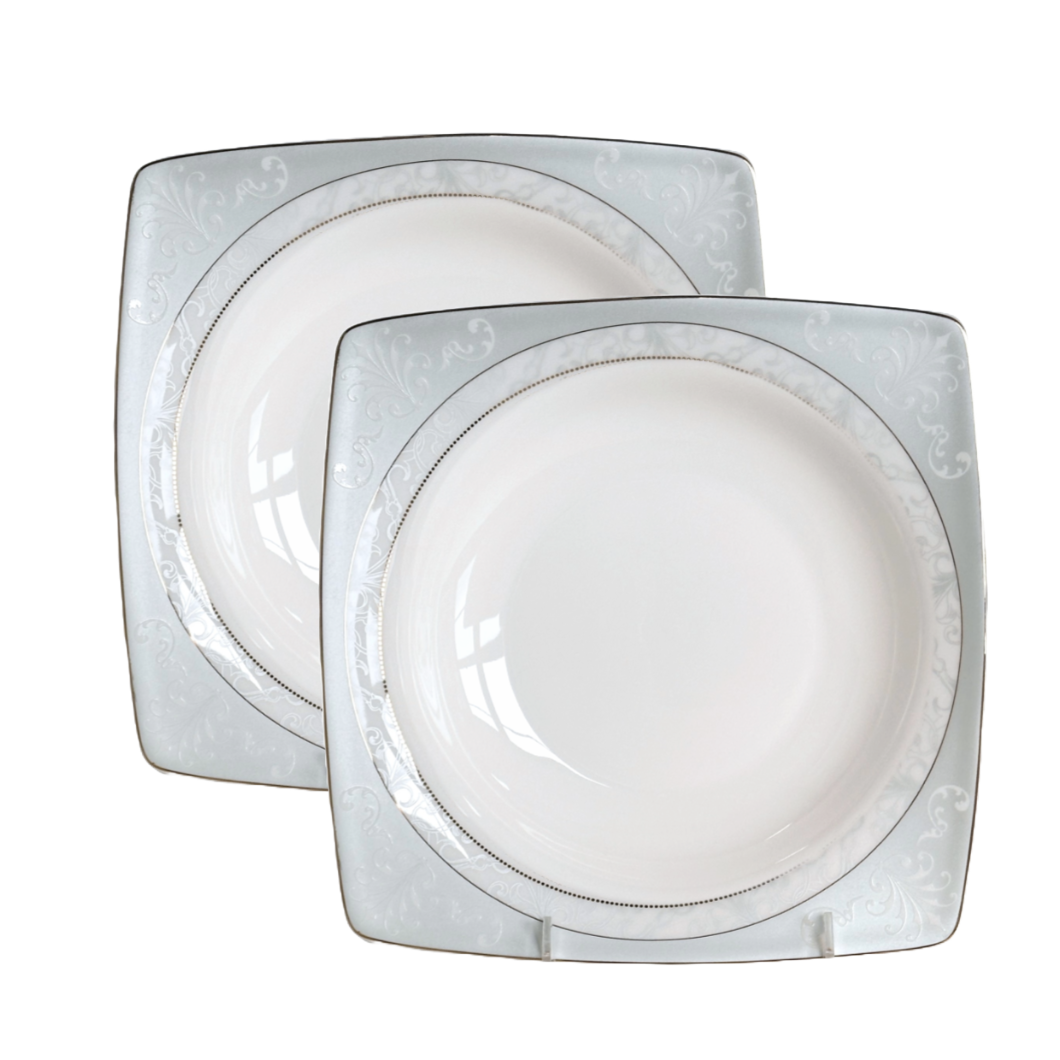 Joseph Sedgh MELANIE Fine Bone China, Square Soup / Pasta Plate 8.75" Set/2