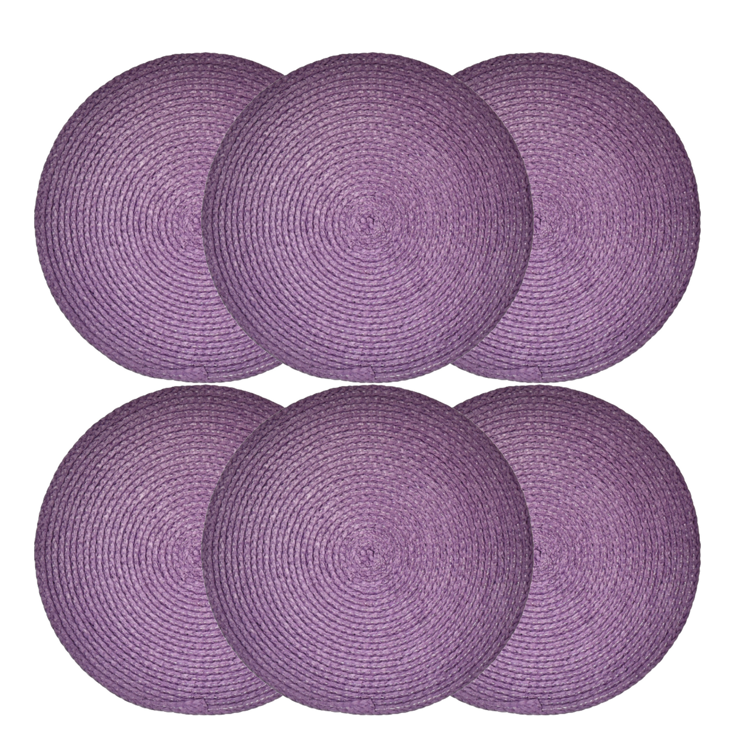 6 pc Round Weaved Purple Plum Placemats 15" Braided Woven Polypropylene