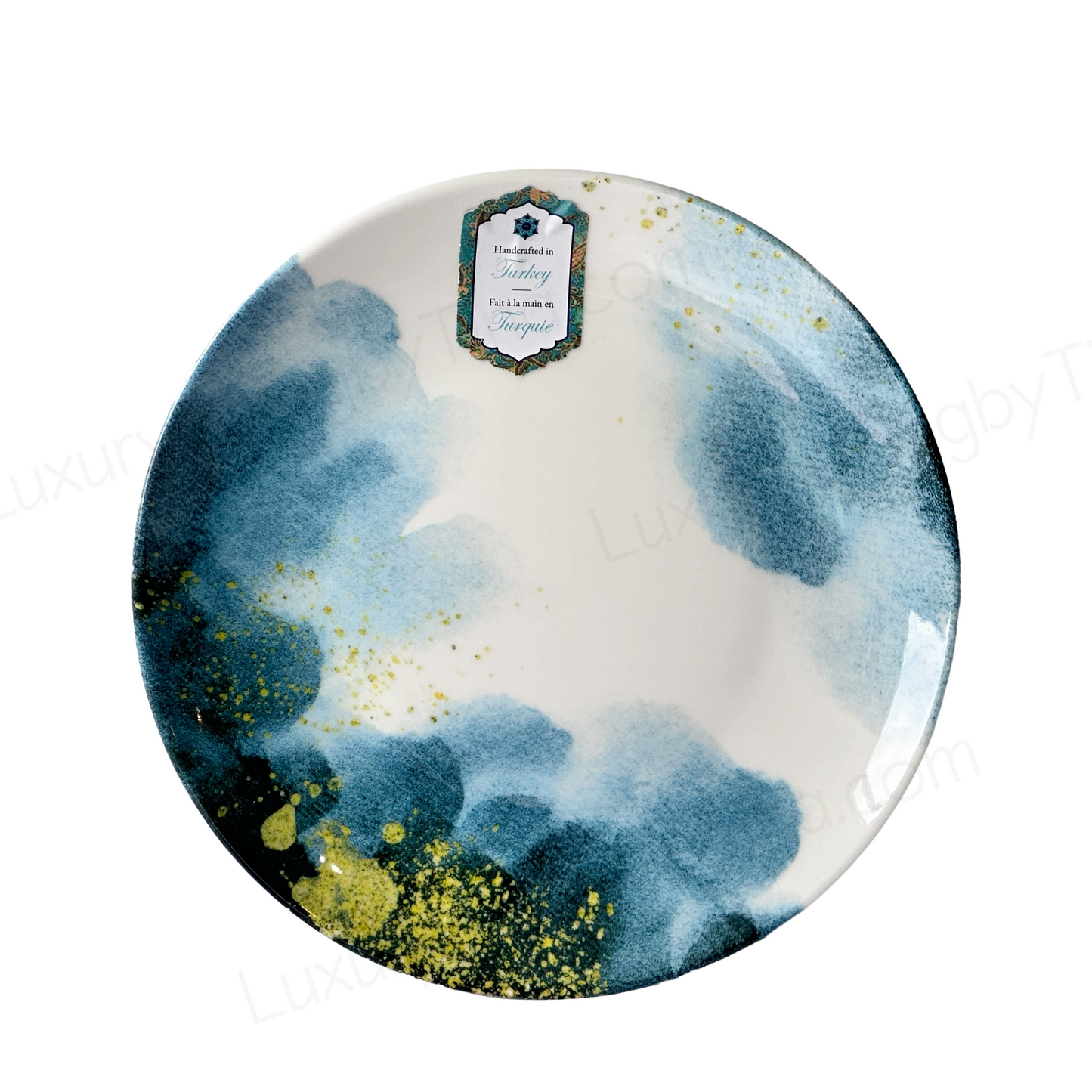 Salad Plate Intesa Home 8" Porcelain IHM5 Abstract Blue/ Green & Gold Splatter