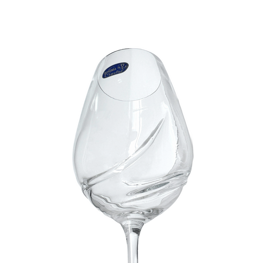 Handblown Wine Glass, Bohemia Crystal Glass with Fluid Waves, Stemware 15 oz.