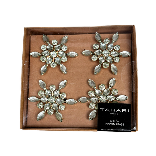 Napkin Rings, Sage Green Sunburst Crystal Cluster Sparkling Rhinestones Set of 4