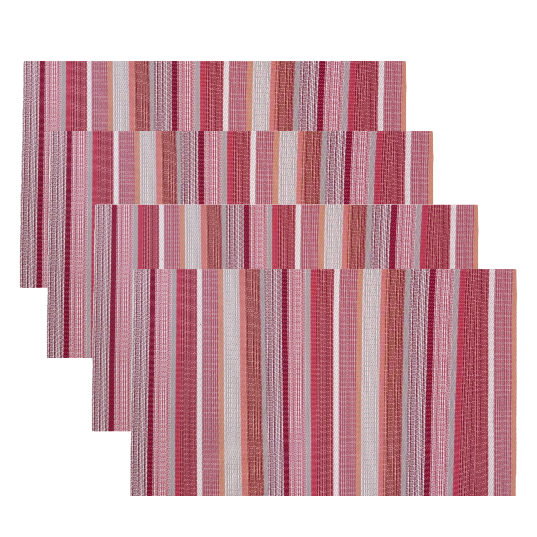 Placemats Rectangle Red & Pink Woven Stripes PVC Indoor Outdoor Polyvinyl Set/6
