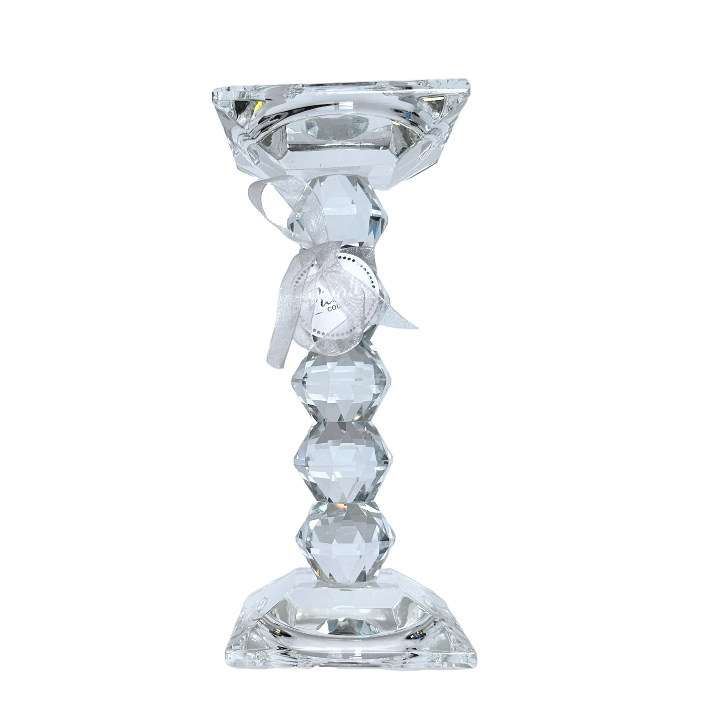 Vidali 8" Crystal Glass Pillar Candle Holder Tall Cascading Body on Square Base