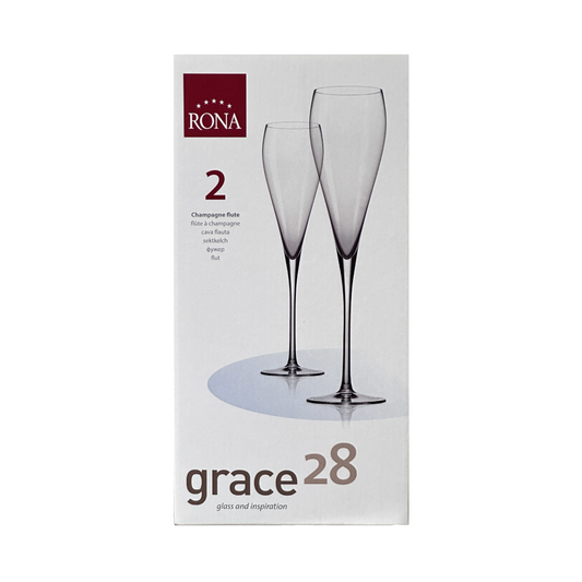 Champagne Crystal Glass Flute w/Elegant Slender Stem by Rona Grace 28 Set/2