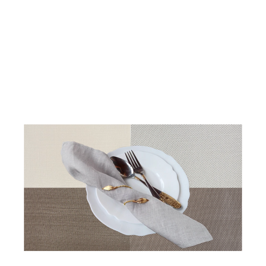 4 Placemats Rectangle w/a Quadrant Brown Pattern PVC Indoor Outdoor Polyvinyl