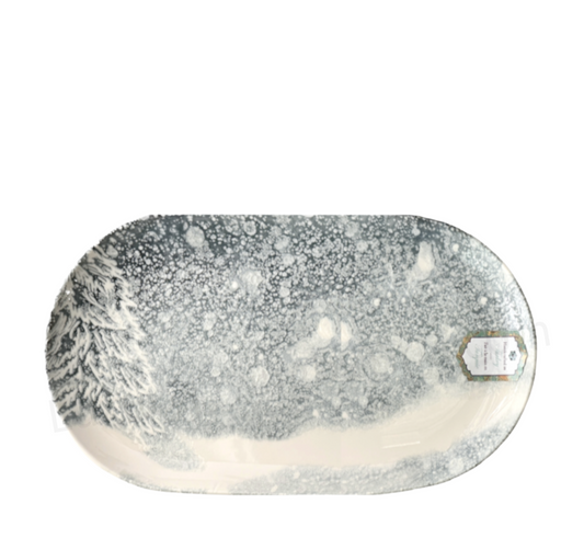 Oval Serving Platter Falling Snow Forest Fir Trees by Intesa Home