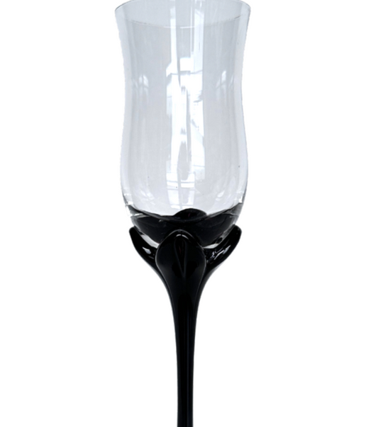 Champagne Glass, Cordial Glass, Sweet Wine, Tulip Shaped w/Black Stem