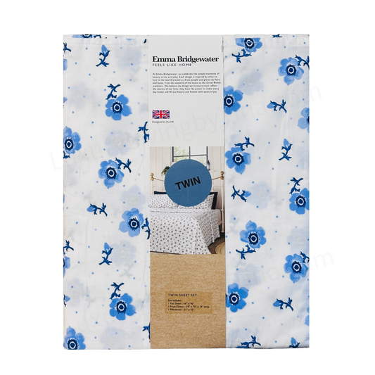 Twin Size Bed Sheet 4-pc Set Emma Bridgewater Blue Floral Anemone