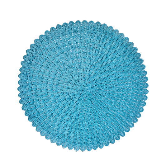 6pcs Round Weaved Scalloped Placemats 15" Natural Woven Heat Resistant Turquoise