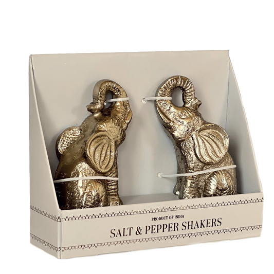 Salt & Pepper Shaker Gold Elephant w/Trunks Up Made in India Unique Gift
