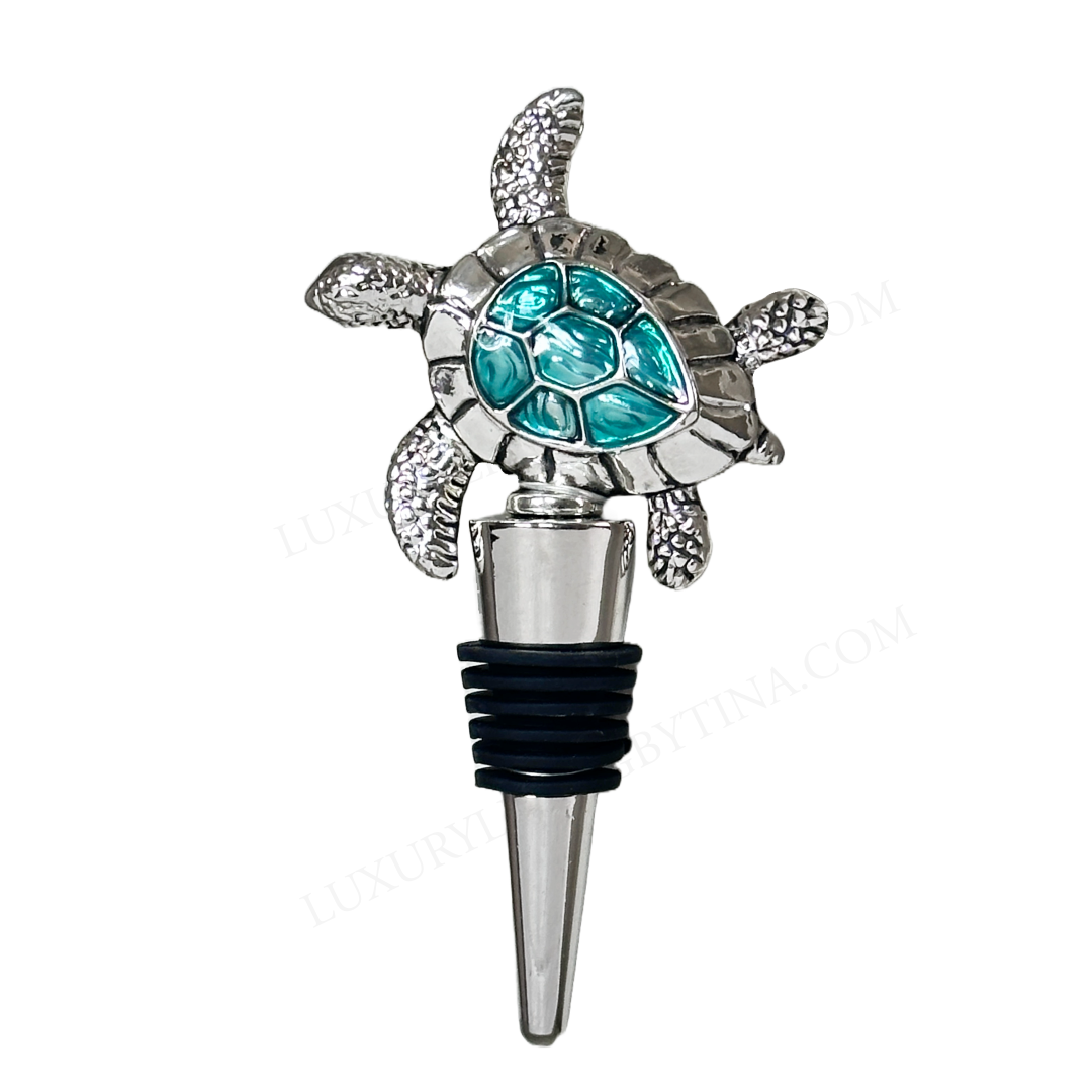 Wine Bottle Stopper Teal & Silver Sea Turtle w/Rubber Seal by Tommy Bahama