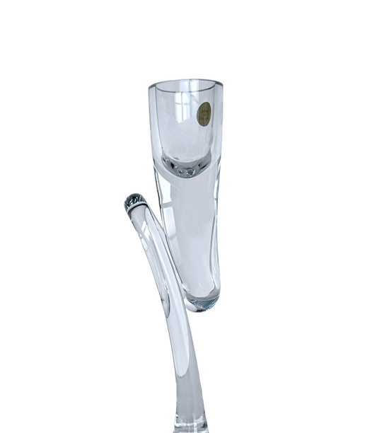 Taper Candle Holder, Modern Glass with Curved Loop Stem 7.25" Made In Poland