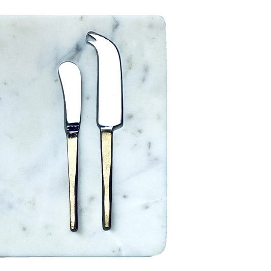 Charcuterie Cheese Board White Marble w/Cutout for Gold Cheese Knife & Spreader