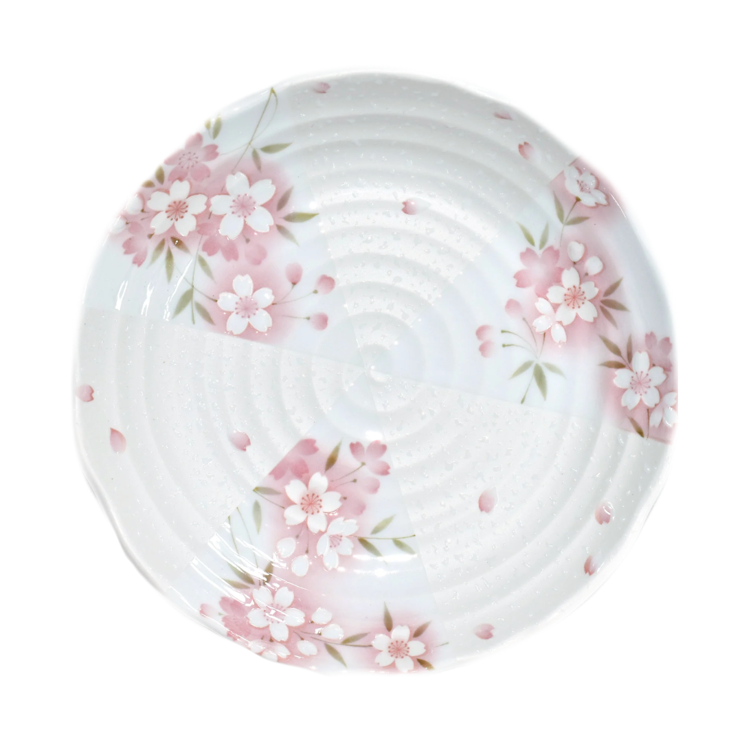 Sakura Cherry Blossoms Pink Waterdrop Japanese Style Dinnerware Set Plate & Bowl