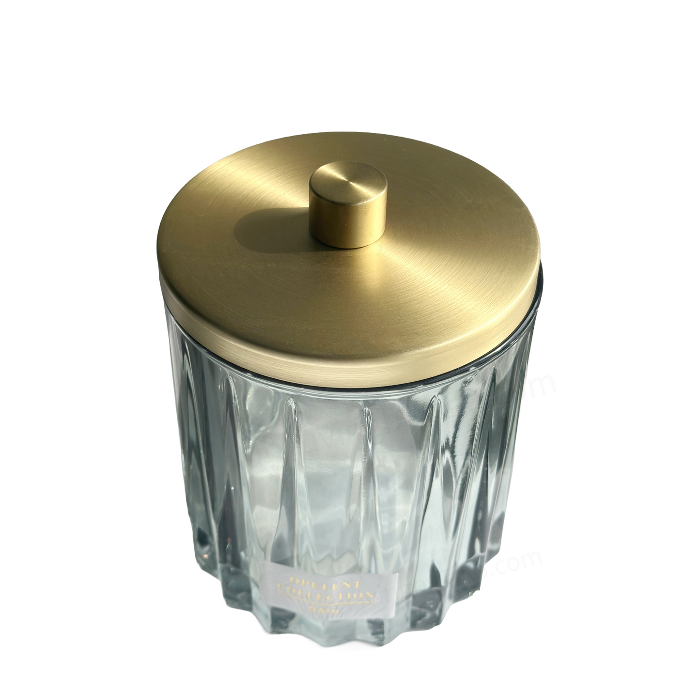 Faceted Glass Cotton Ball Jar Clear Warm Sea Blue with Brushed Gold Cover