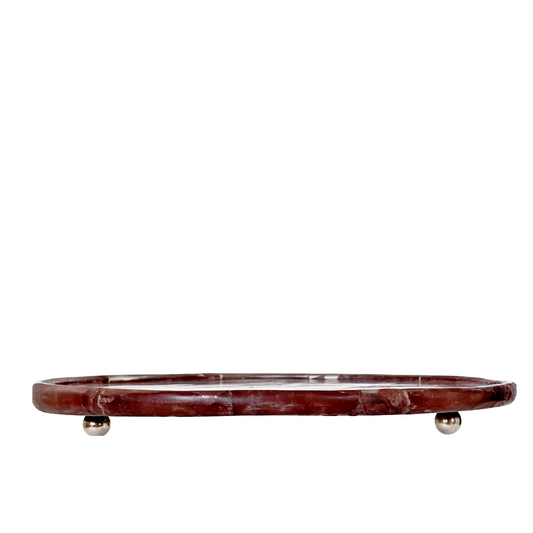 Broken Red Stone 12" Cake Stand Tray w/Marble Texture & Round Silver Feet