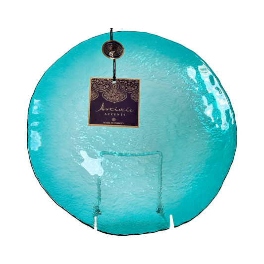 11" Teal Blue Glass Dinner Plates with Textured Back by Artistic Accents Elegant Set of 4