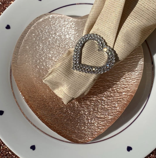 Napkin Rings, Heart Shaped Silver Sparkling Crystal Bling by Nicole Miller Set/4