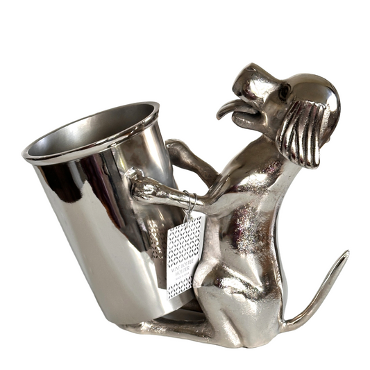 Unique Wine Chiller, Ice Bucket, Adorable Silver Puppy Dog Holding Bucket