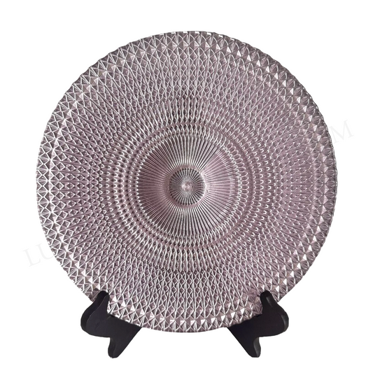 Lavender Purple Lace Pattern Glass Dinner Plates Unique Elegant Details 11" Set of Four