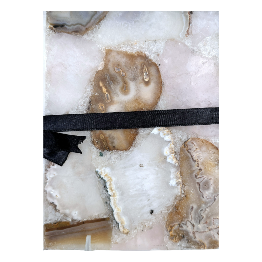 Rectangle Agate Stone Charcuterie Cheese Board Vegetable Tray Pink & Brown Tones