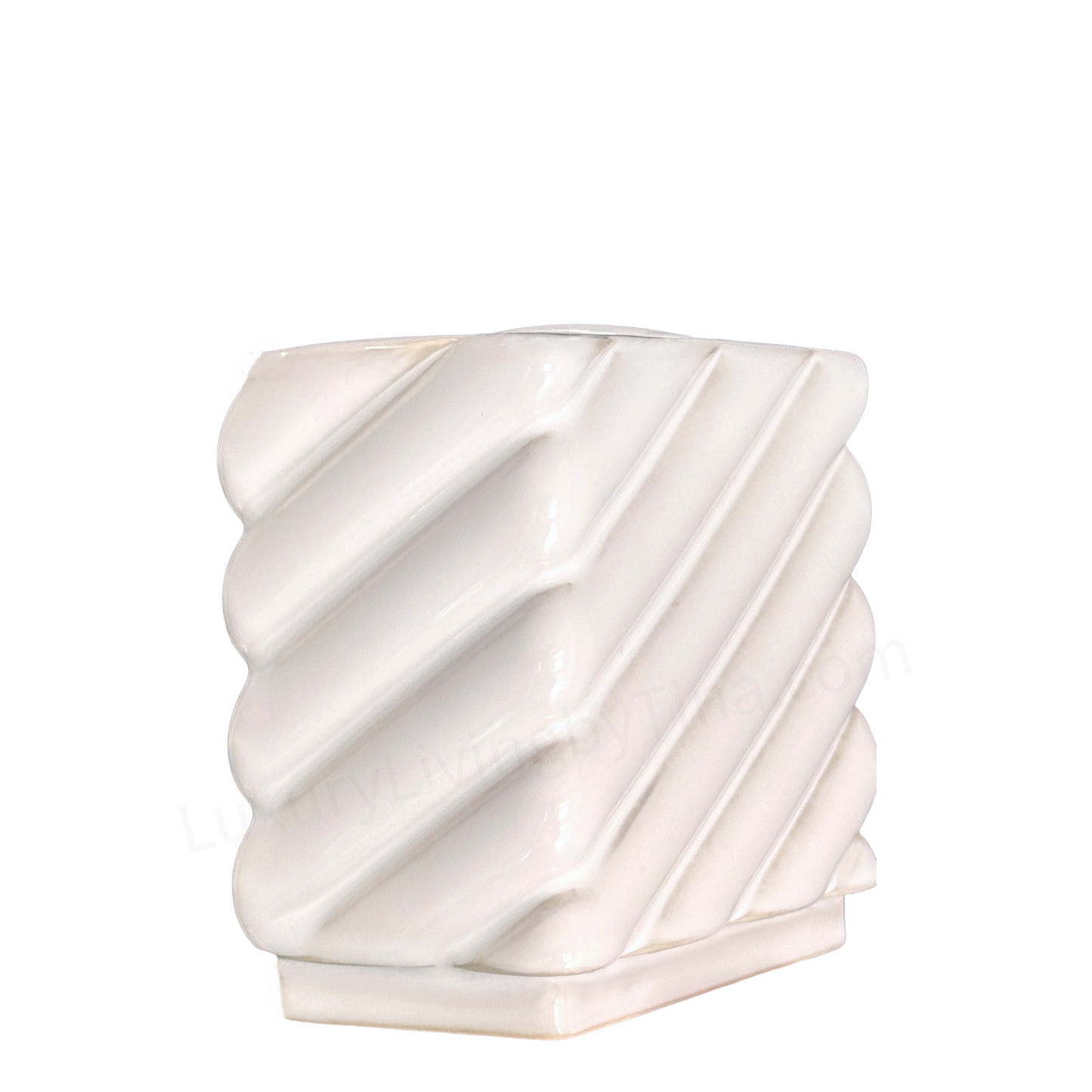 Toothbrush Holder Sculptural Matte White Ceramic with Diagonal Ridges