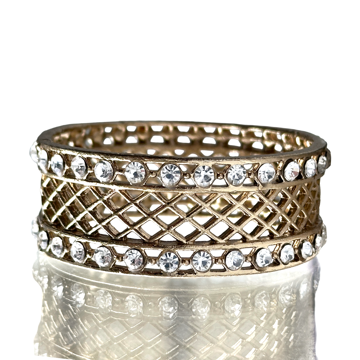 Napkin Rings Gold Lattice with Rhinestone Accents on Top & Bottom Set of Four by Tahari