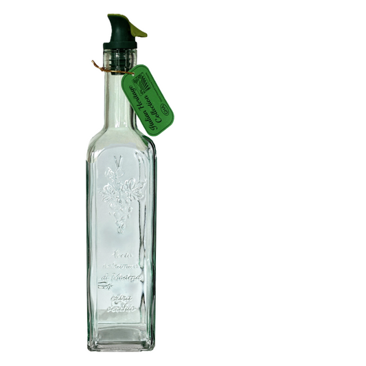 Olive Oil Vinegar Cruet Dispenser Green Glass Bottle w/Pour Spout Raised Design