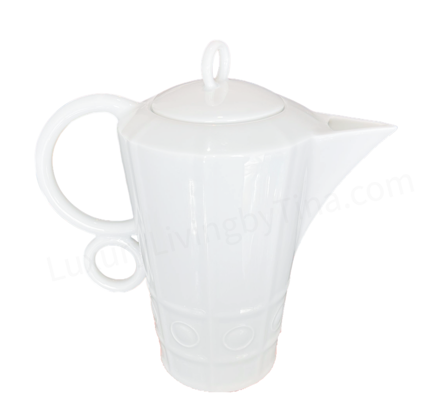 Coffee Pot, Carafe, White Geometric w/Circular Handles by Philippe Deshoulieres
