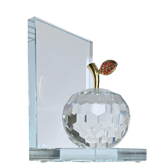 Crystal apple bookend with gold stem