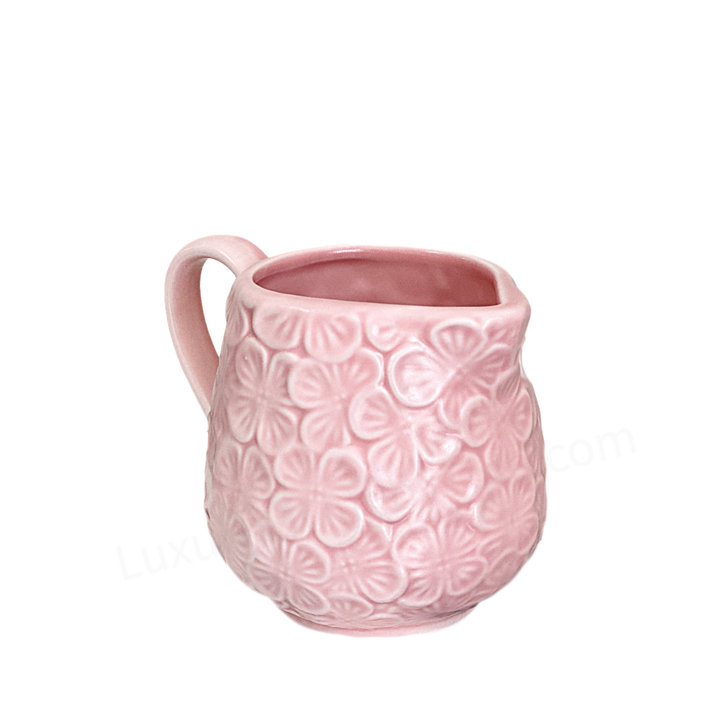 Sugar Bowl w/ Lid & Creamer Set Pink Ceramic Raised Flowers by Dwell Essentials