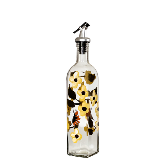 Olive Oil Vinegar Dispenser Hand Painted Black-Eyed Susan Vine Glass Bottle