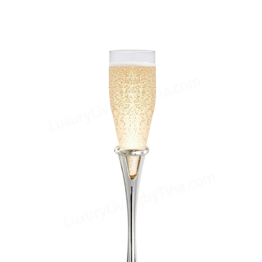 Lenox "Devotion" Champagne Glass, Silver Handle with Crystals, Wedding Toast Set of Two